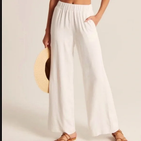 Abercrombie & Fitch White Wide Leg Pants - Picture 1 of 6